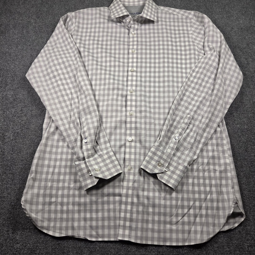 Twillory Tailored Fit Button Up Dress Shirt Men's 17 36/37 Gray Gingham Check